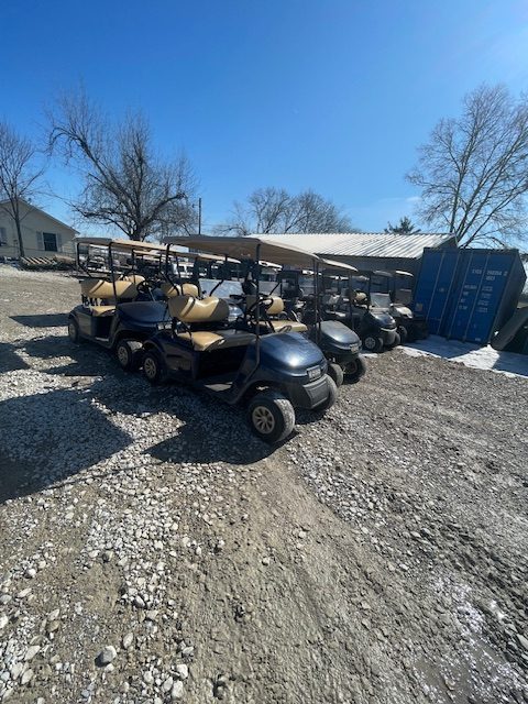 INSTOCK MARCH 2026 GROUP OF 9 DK BLUE EZGO 2021 TXT48V LEAD ACID BATTERIES 2 SEATER WITH DECENT USED BATTERIES $2700 OR $3995 WITH NEW BATTERIES & REAR SEAT OR CARGOBED