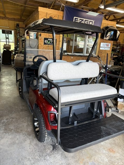 2023 LITHIUM BATTERY EZGO INFERNO RED 4 SEATER RXV ELITE GOLF CART NEW BODY, LED LIGHTS, REAR FLIPSEAT ,TIRES & WHEELS W/ BATTERY WARRANTY FROM EZGO TILL SUMMER 2031 5 YEARS - Image 3