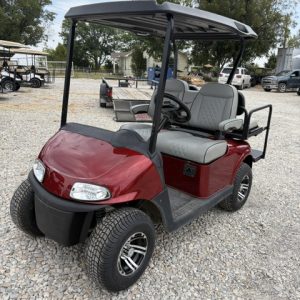 INSTOCK 8/27/26 INFERNO RED 2021 RXV ELITE FACTORY LITHIUM BATTERY & GAUGE W/ 3 YEAR WARRANTY LEFT ON BATTERY , NEW EZGO BODY,FLOOR MATT, BUMPER,REAR FLIPSEAT. NEW CUSTOM PREMIUM BUCKET TYPE FRONT SEAT WITH ARMRESTS, NEW LED LIGHT KIT, LARGER MAG WHEELS & TIRES.